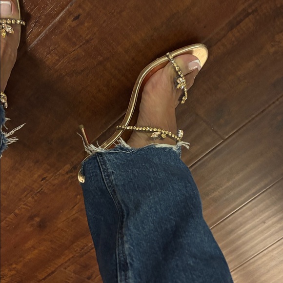 Christian Louboutin Rose Gold Crystal-Embellished Slide Sandals - Picture 13 of 16